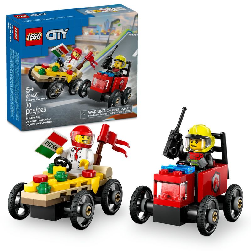 LEGO---City-Great-Vehicles---Pack-de-Carros-de-Corrida-Pizza-vs-Caminhao-dos-Bombeiros---60458-0