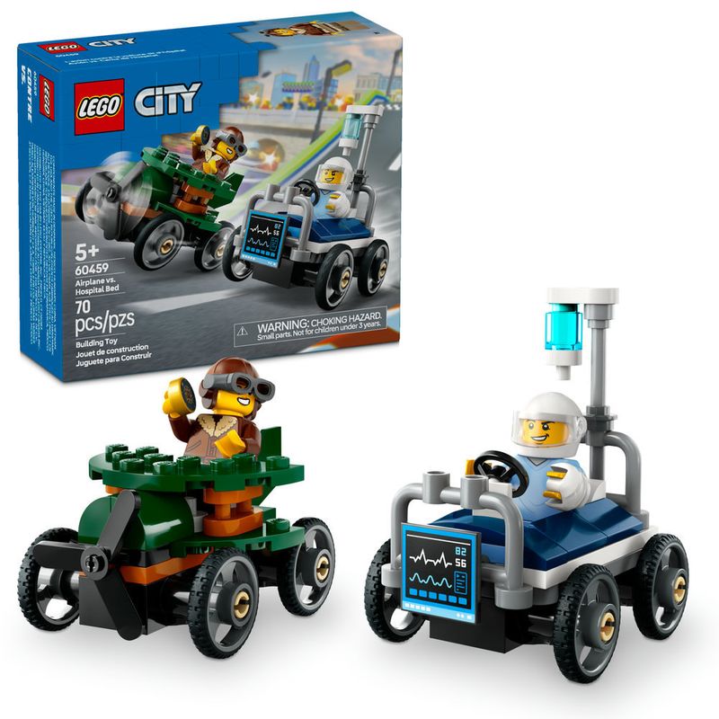 LEGO---City-Great-Vehicles---Pack-de-Carros-de-Corrida-Aviao-vs-Leito-de-Hospital---60459-0