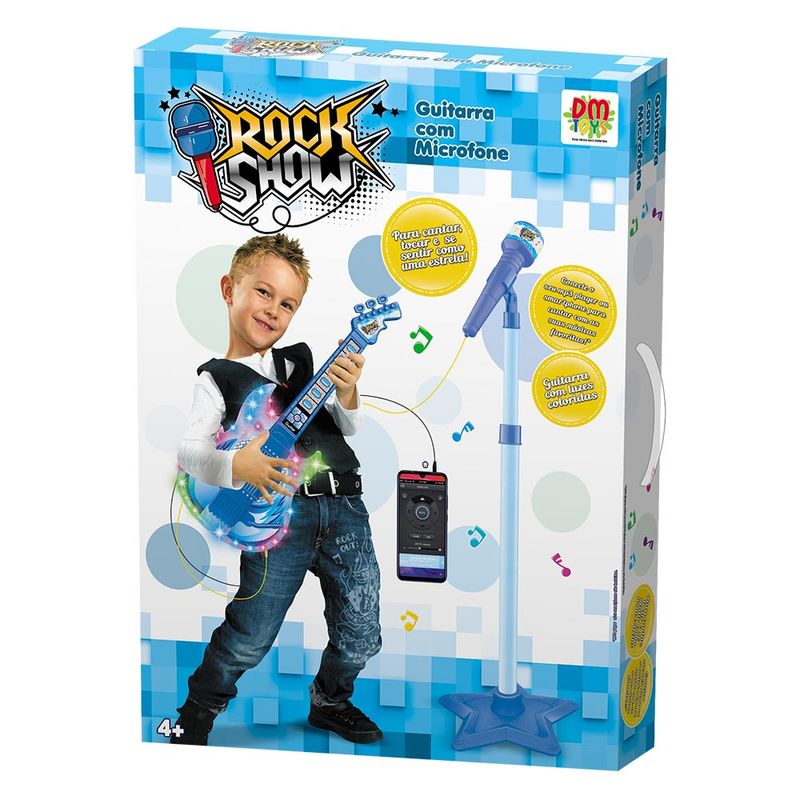 Guitarra com Microfone Pedestal Rock Show Azul DMT5894 DM Guitarra com Microfone Pedestal Rock Show Azul DMT5894 DM