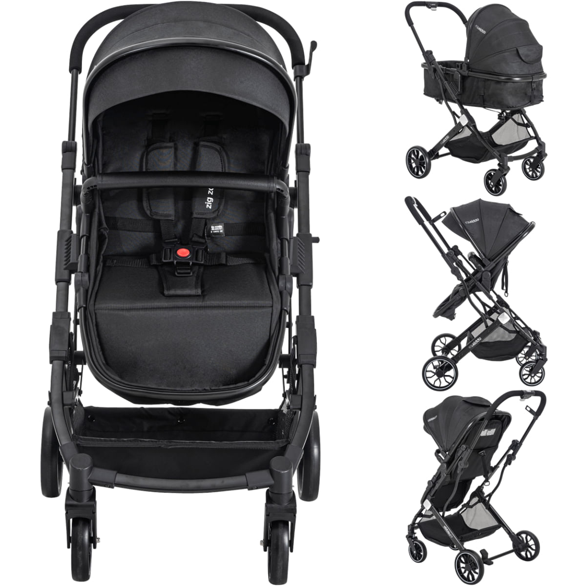 Shin’s Music DRIVE KING-MINI Carrinho Kiddo de Gemeos Bebe Conforto Base ISOFIX Zig Zag Preto