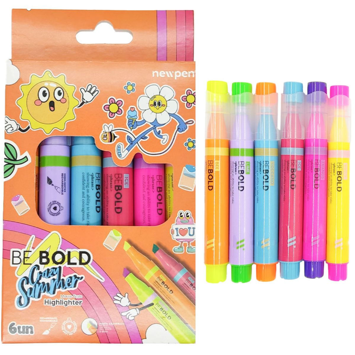 MARCA TEXTO BE BOLD CRAZY SUMMER - 6 CORES - NEWPEN - Ri Happy