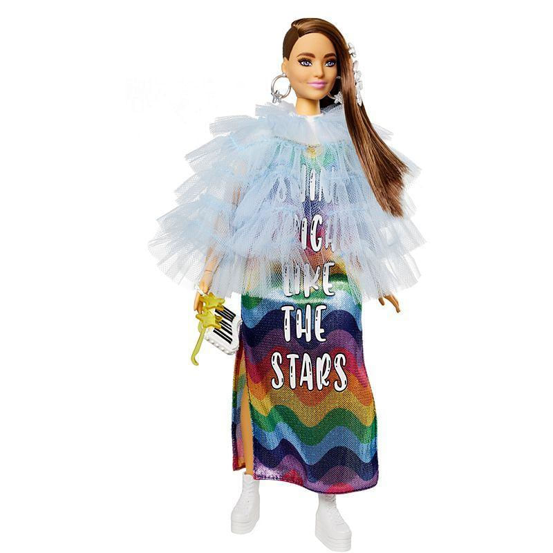 Barbie Extra Doll Casaco Azul Vestido Arco Iris Mattel Gyj78