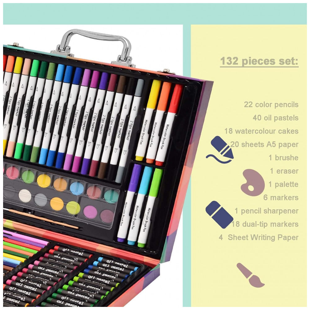 Kit Lápis de Cor Profissional com Maleta de Madeira 132 peças