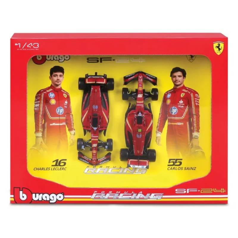 Miniatura---Carro-Ferrari---Charles-Leclerc-16-e-Carlos-Sainz--55---Bburago-0