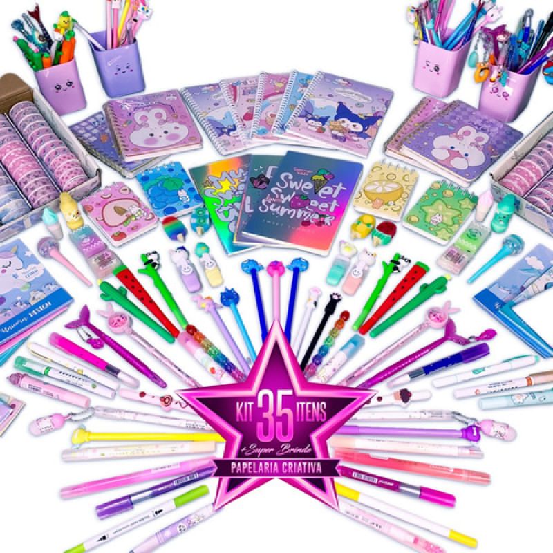 Kit 35 Itens Kawaii Especial Edition - Papelaria Fofa Criativa
