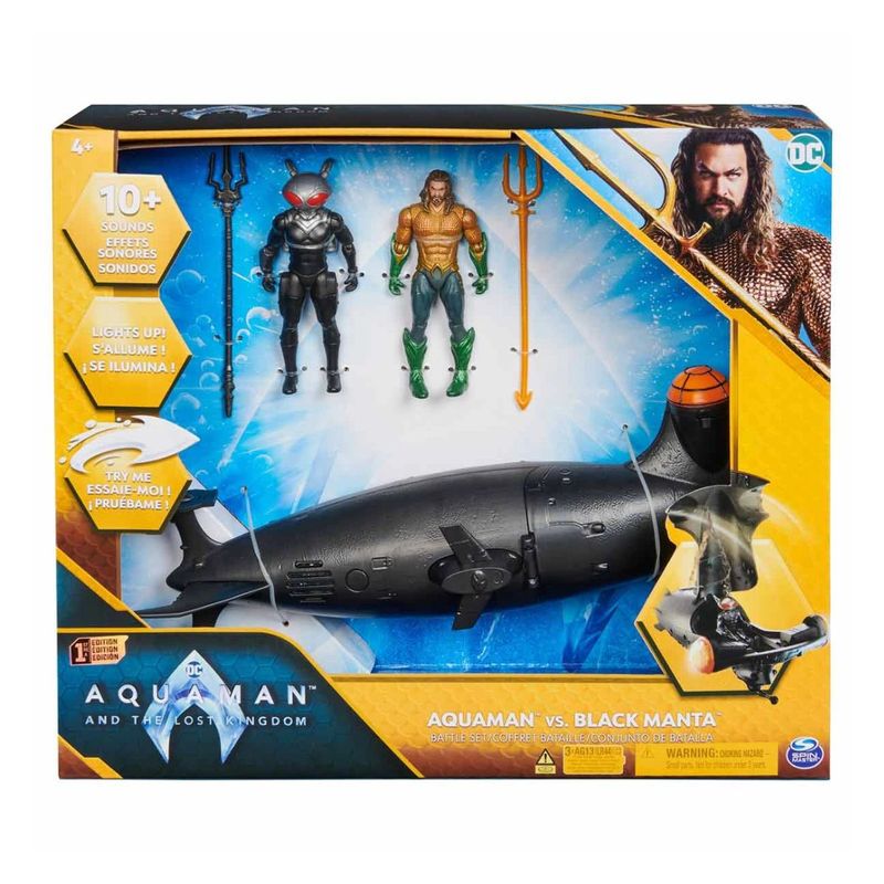 Kit Aquaman vs Arraia Negra com Bonecos Articulados, Submarino com