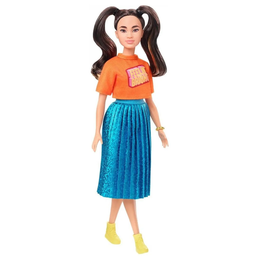 Cartela de Roupa Barbie Fashion Finds Camisa Rosa de Bolinhas e Saia Azul -  Mattel