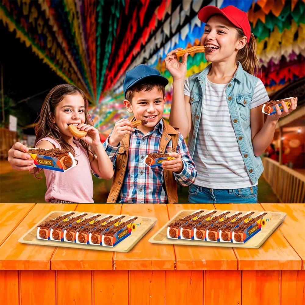 25 Caixinhas Churros Embalagem Descartável de Festa Junina Kit com 25 Caixas de 15cm -