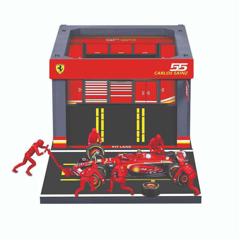 Playset-Ferrari-F1-1-43---Pit-Pass-Com-Equipe-De-Box-E-Garage---Maisto-0