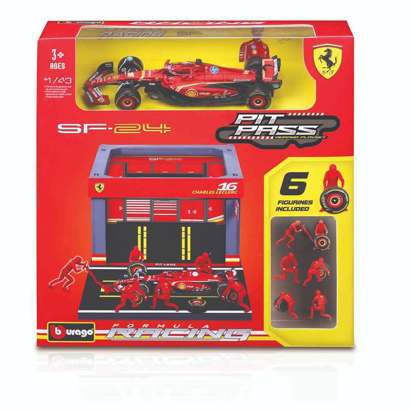 Playset-Ferrari-F1-1-43---Pit-Pass-Com-Equipe-De-Box-E-Garage---Maisto-1