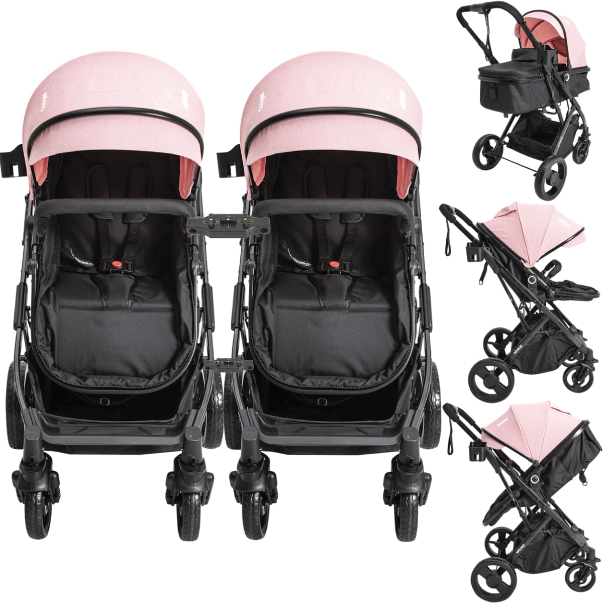 その他 Moussa Diaby & Ollie Watkins auto 06/10 Carrinho Kiddo para Gemeos com Bebe Conforto Vox II Rosa - Ri Happy