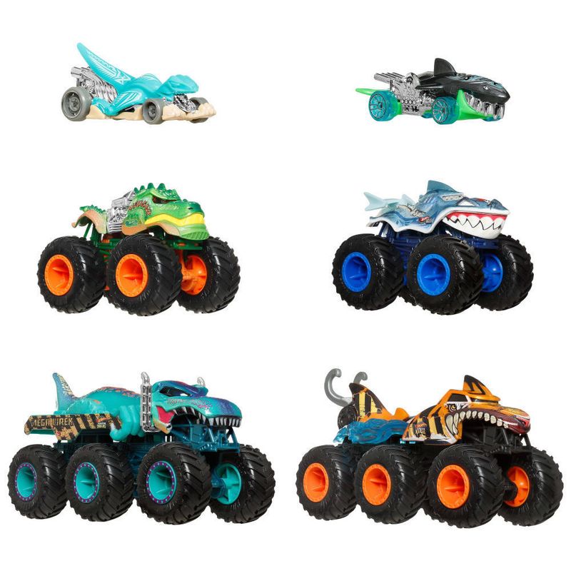 Pacote-De-Carros---Hot-Whells---Monster-Trucks---Tubaroes-Vs-Dinossauros---Mattel-0