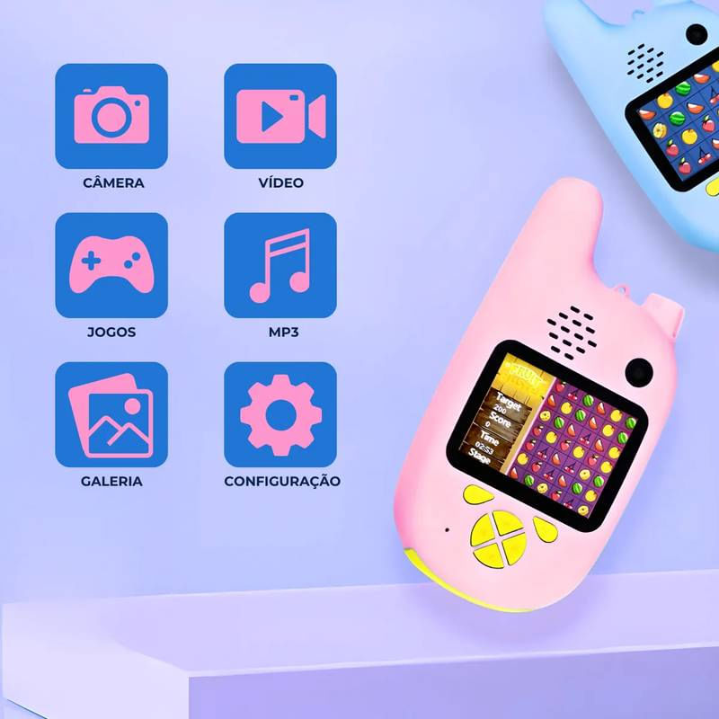Kit 2 Walkie Talkie Infantil c/ Câmera Digital Efeitos Jogos