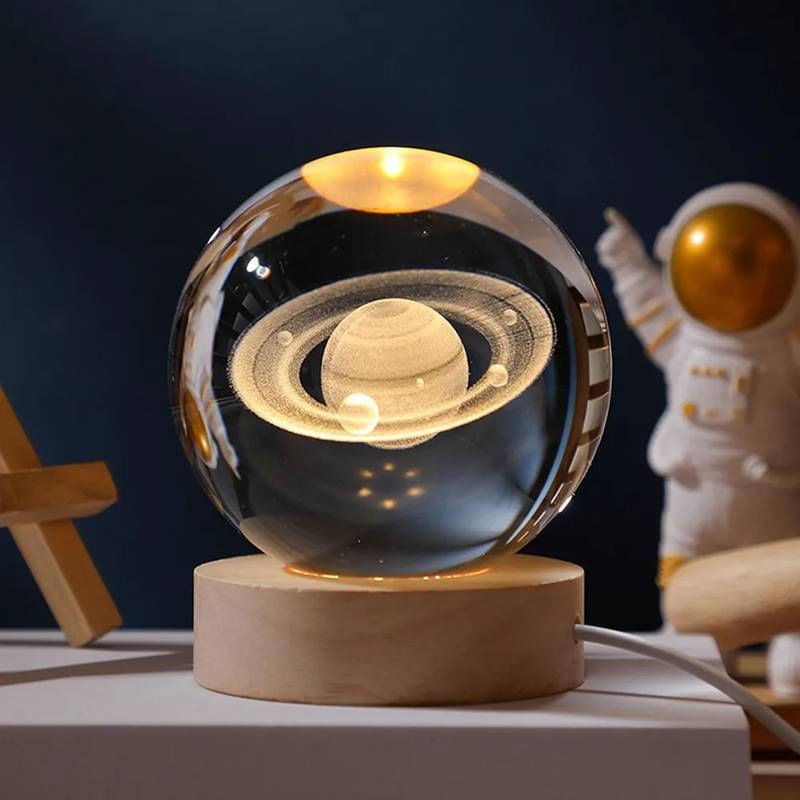 Luminária de Mesa Sistema Solar 3D Cristal Galáxia Planeta
