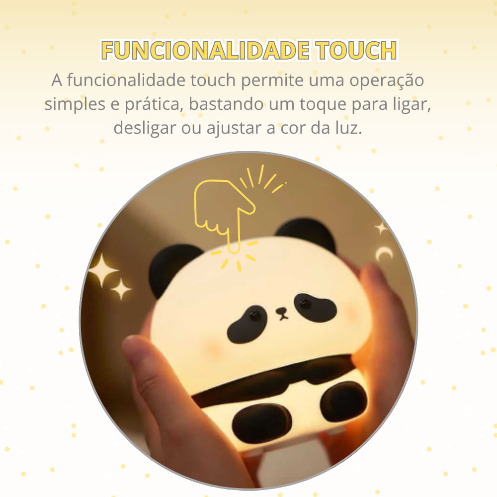 Luminária Abajur Led de Mesa Silicone Panda Sentado com USB