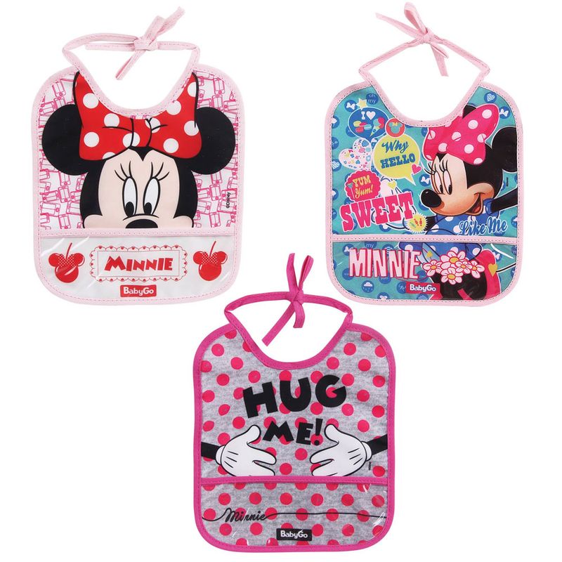 Kit-de-Babadores-com-Porta-Migalhas---Disney---Minnie---Baby-Go