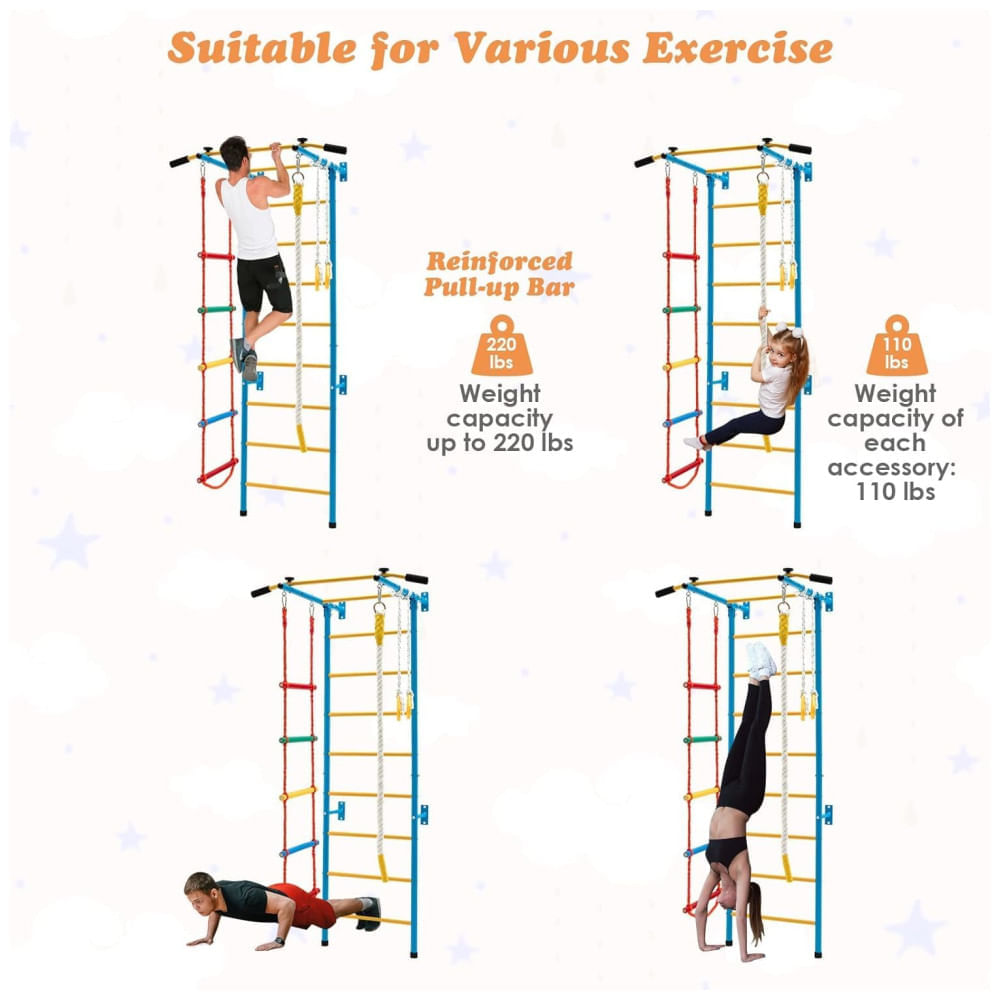 HONEY JOY Brinquedo de Escalada para Crianças, Ginásio Indoor de Metal para parede sólida, Playground e Conjunto de Exercícios de Escalada com Escada