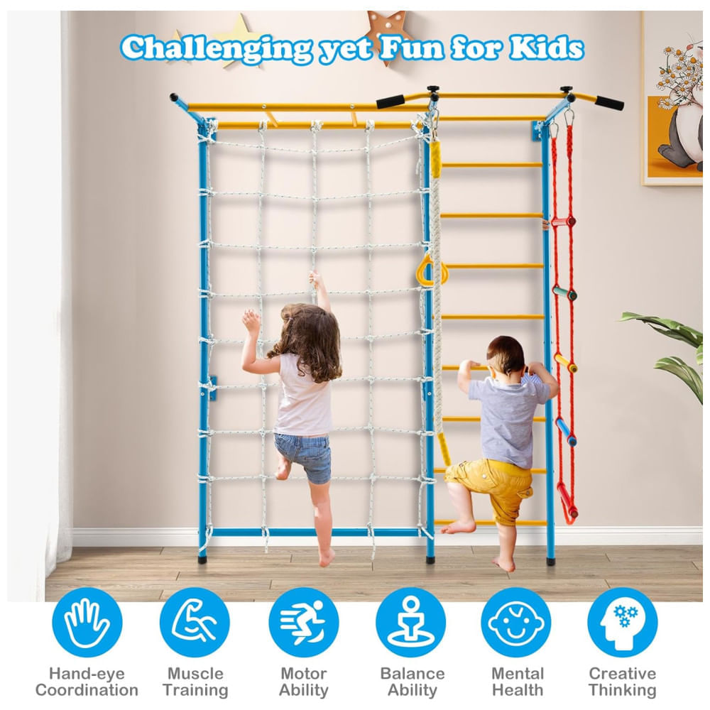 HONEY JOY Brinquedo de Escalada para Crianças, Ginásio Indoor de Metal para Parede Sólida, Playground e Conjunto de Exercícios de Escalada com Escada