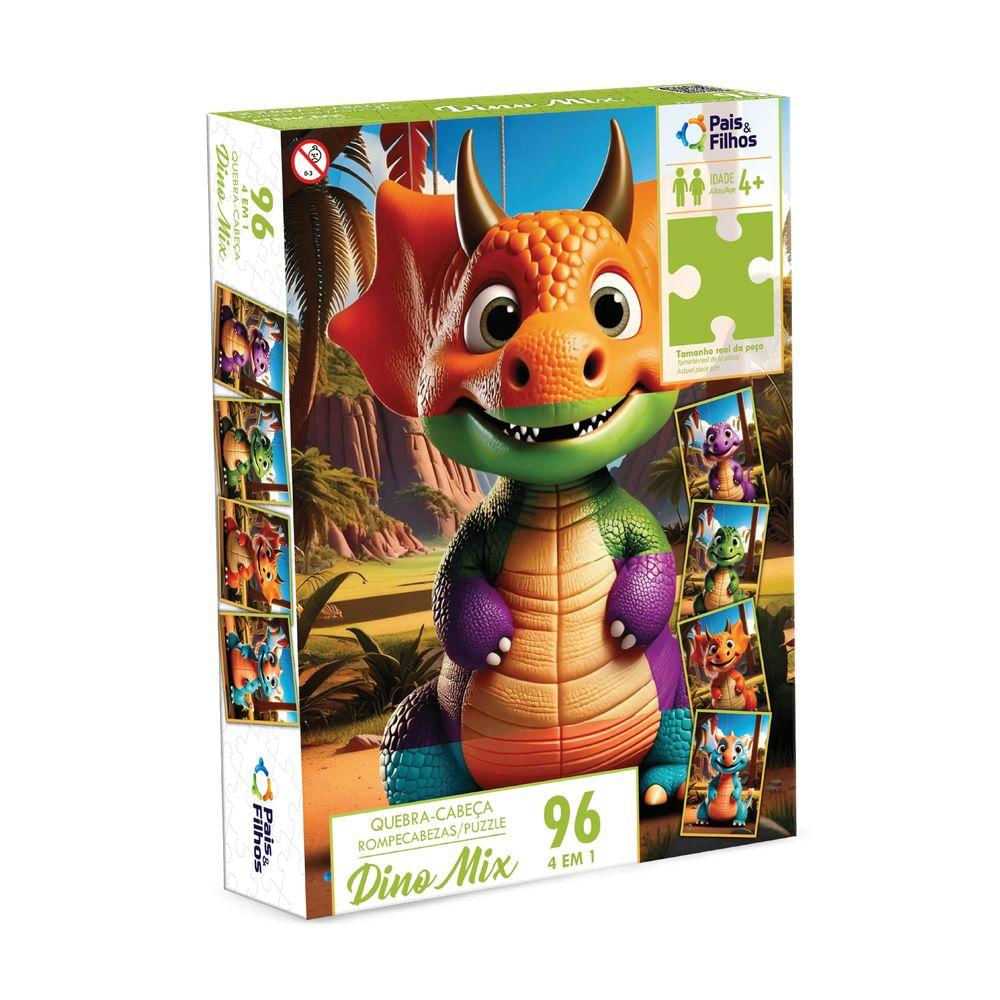 Quebra-Cabeça em Dino Mix 96 Peças Pais e Filhos PBKIDS