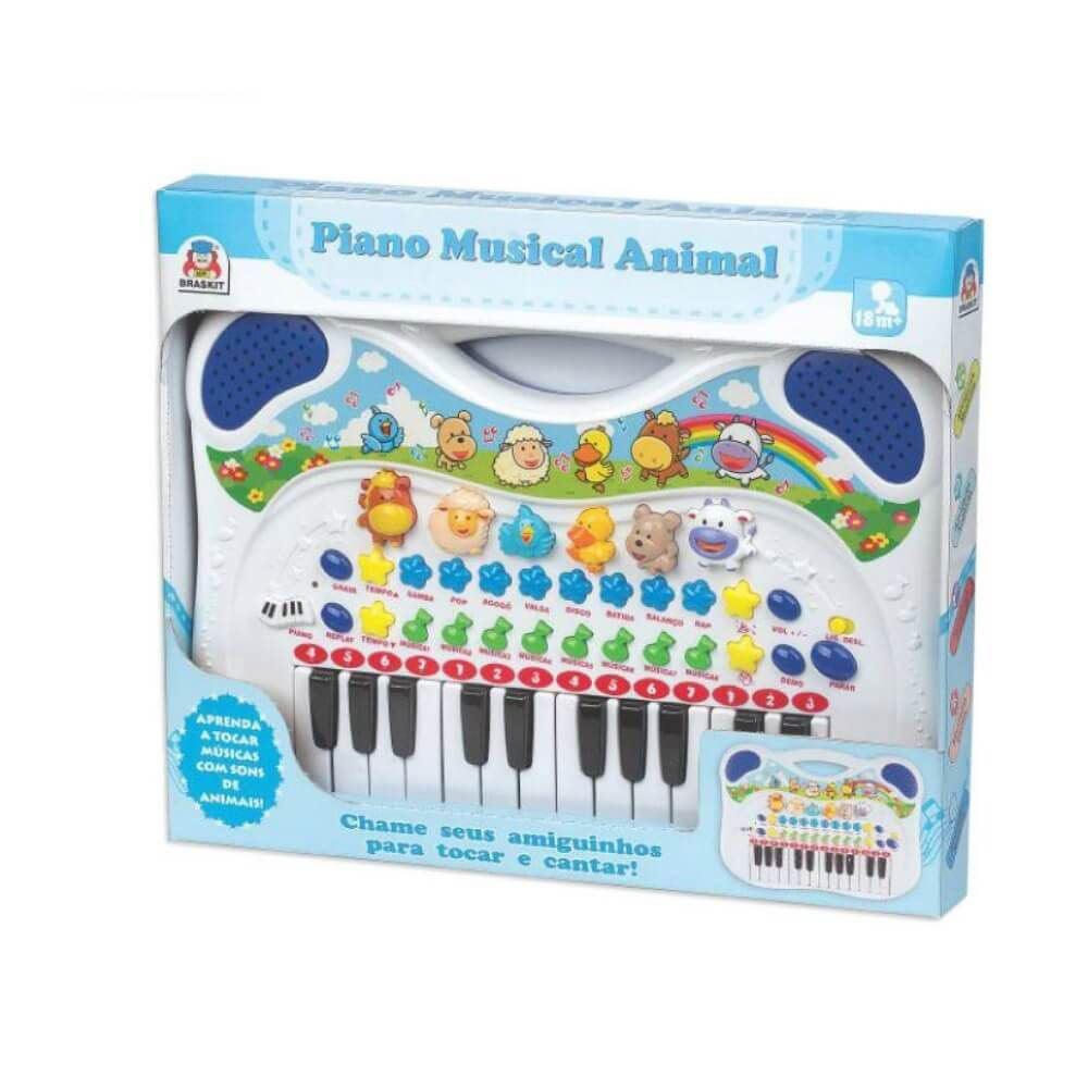 Tapete de Atividades com Piano Musical Infantil Animais Azul Baby