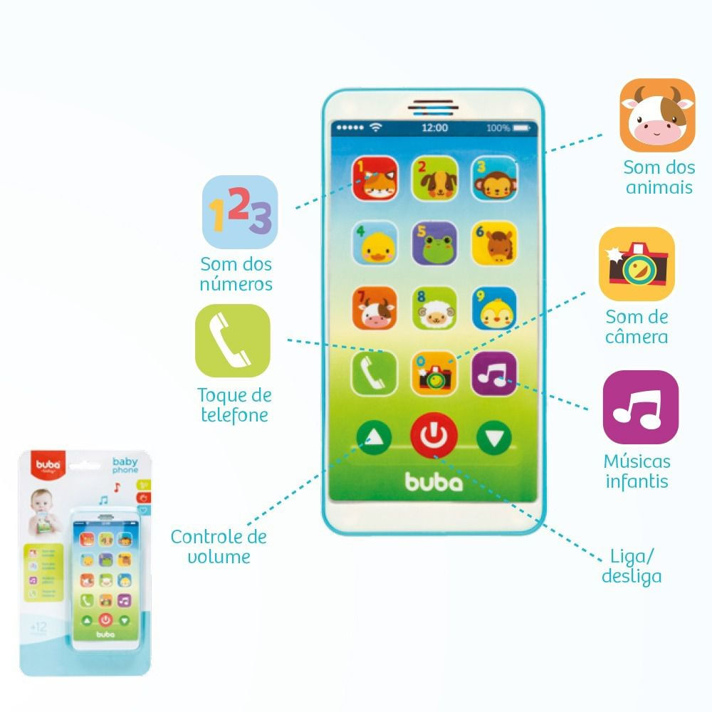 Celular Musical Baby Phone  Azul +12 Meses Buba