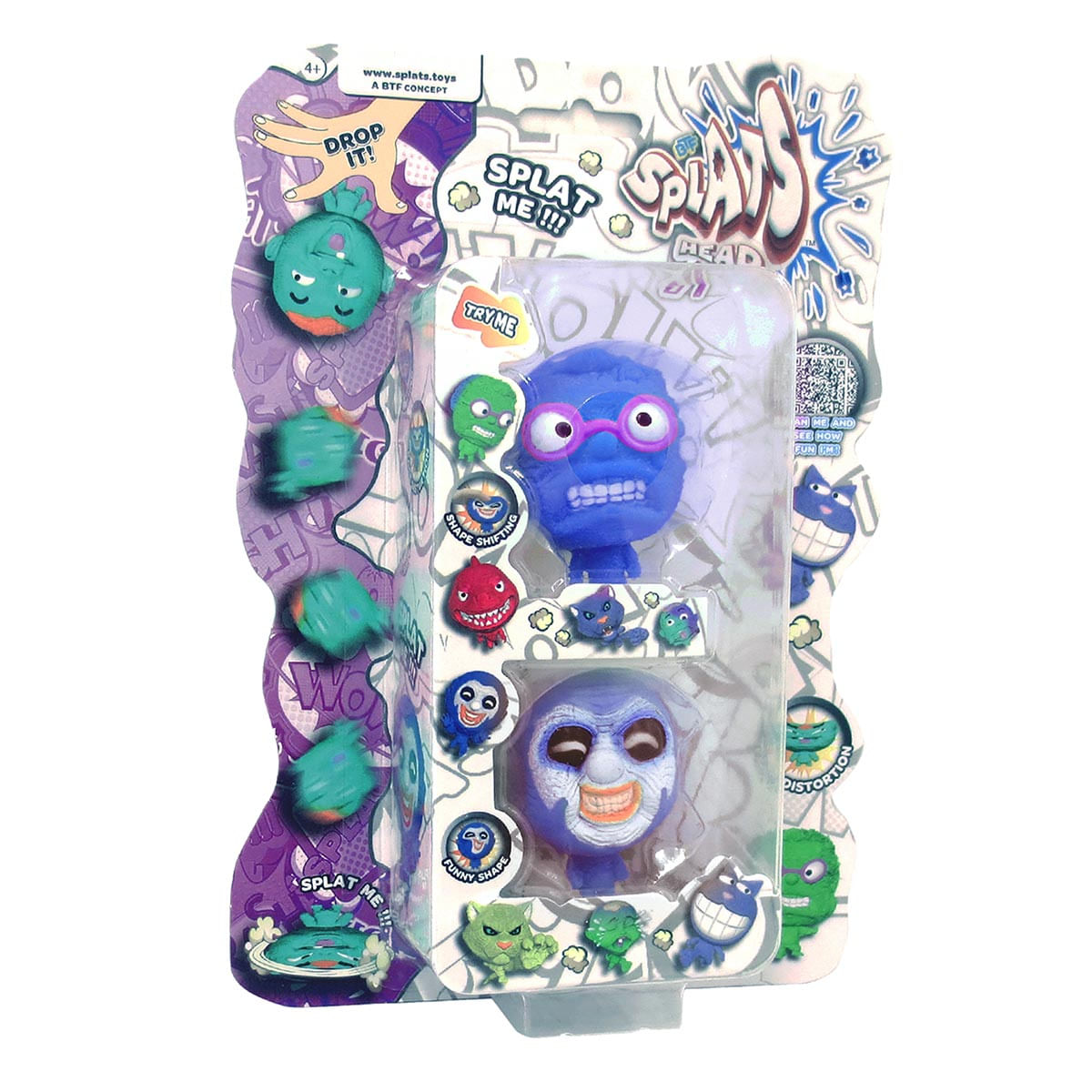 2 Bonecos Homem Azul e Palhaço Lilás - Splats Head Mini