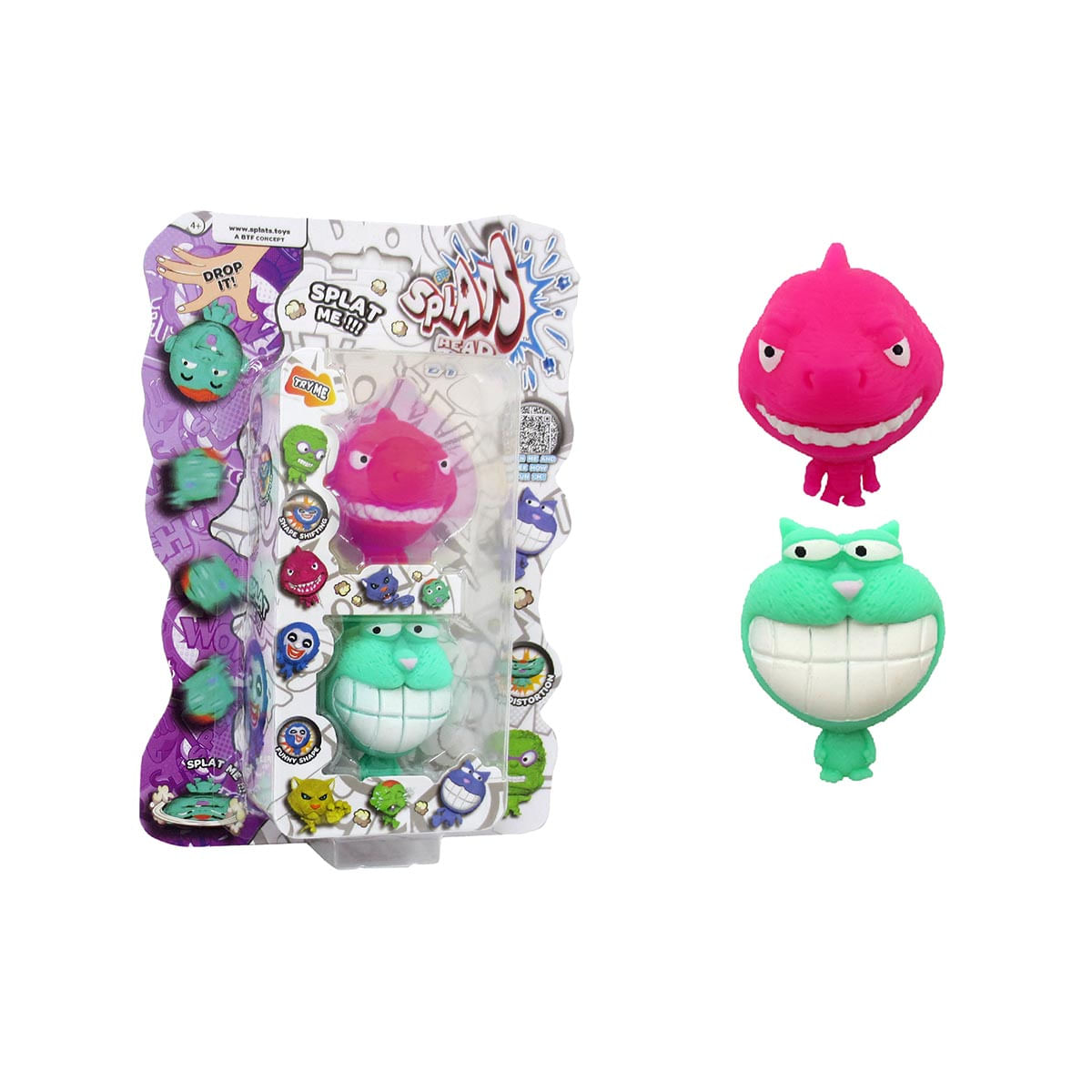 2 Bonecos Tubarão Rosa e Gato Verde - Splats Head Mini