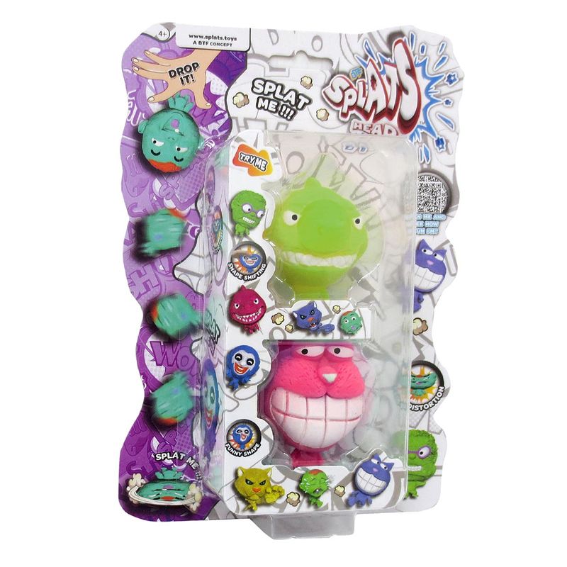 2 Bonecos Tubarão Verde e Gato Rosa - Splats Head Mini - Ri