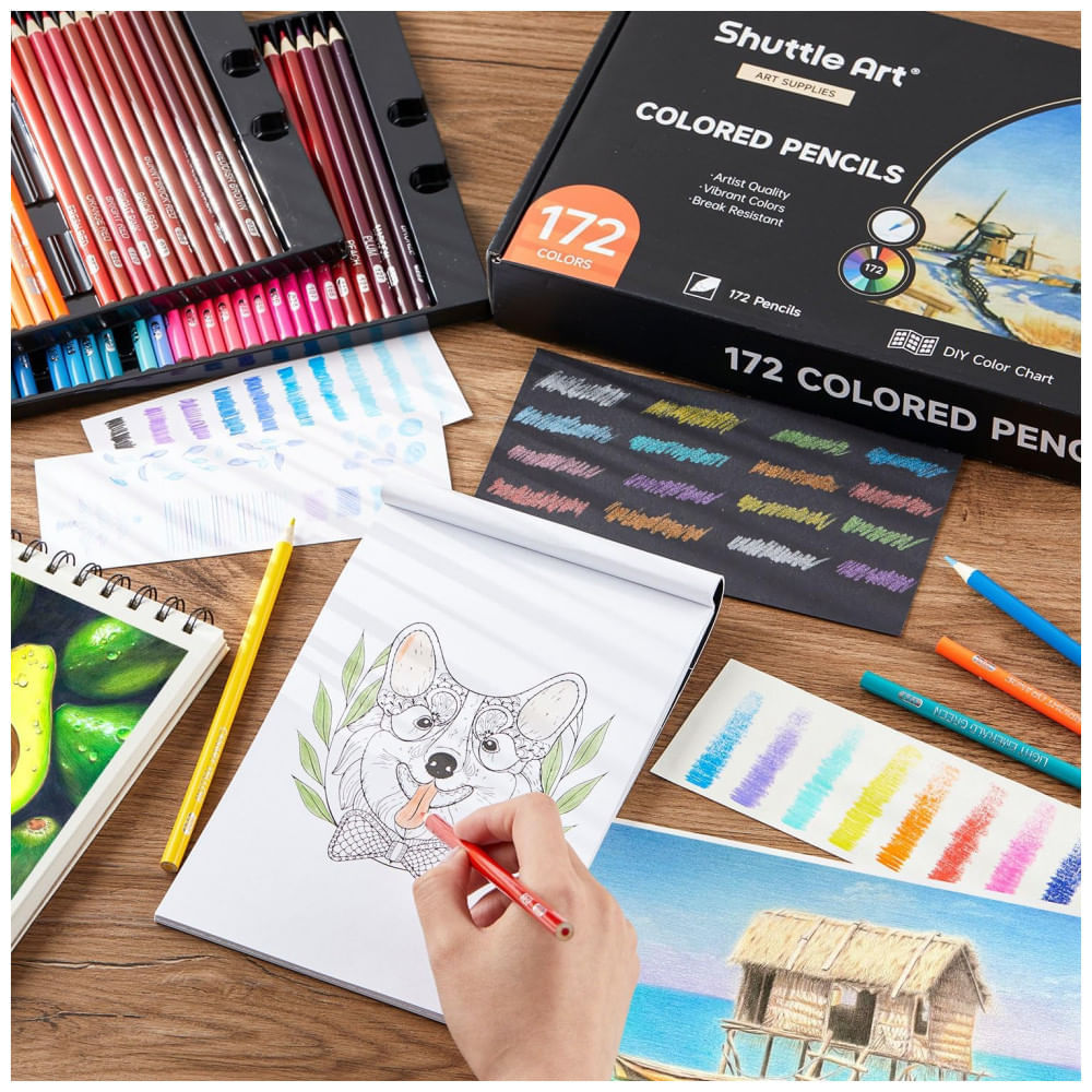 Encontraproduto.com.br - Conjunto de 172 lápis de cor Shuttle Art, Cores Únicas para Livros de Colorir Adultos, Desenhos de Artistas, Esboços e Artesanato