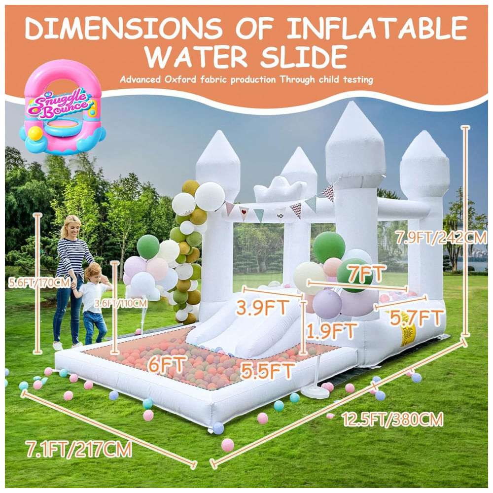 Encontraproduto.com.br - Castelo Inflável Branco com Escorregador Inflável e Piscina - Decoração de Casamento para Crianças e Adultos em Festas de Aniversário,SnuggleBounce