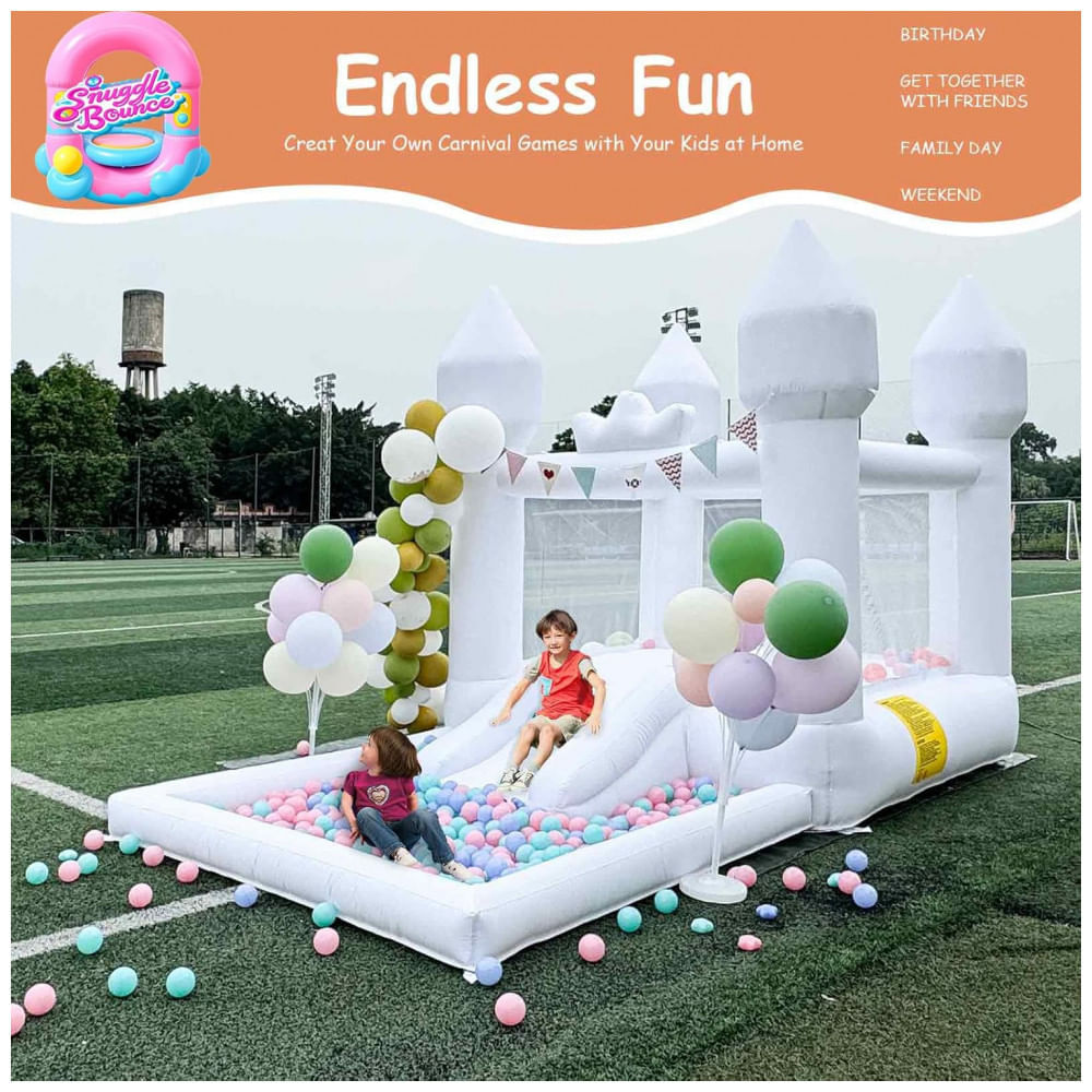 Encontraproduto.com.br - Castelo Inflável Branco com Escorregador Inflável e Piscina - Decoração de Casamento para Crianças e Adultos em Festas de Aniversário,SnuggleBounce