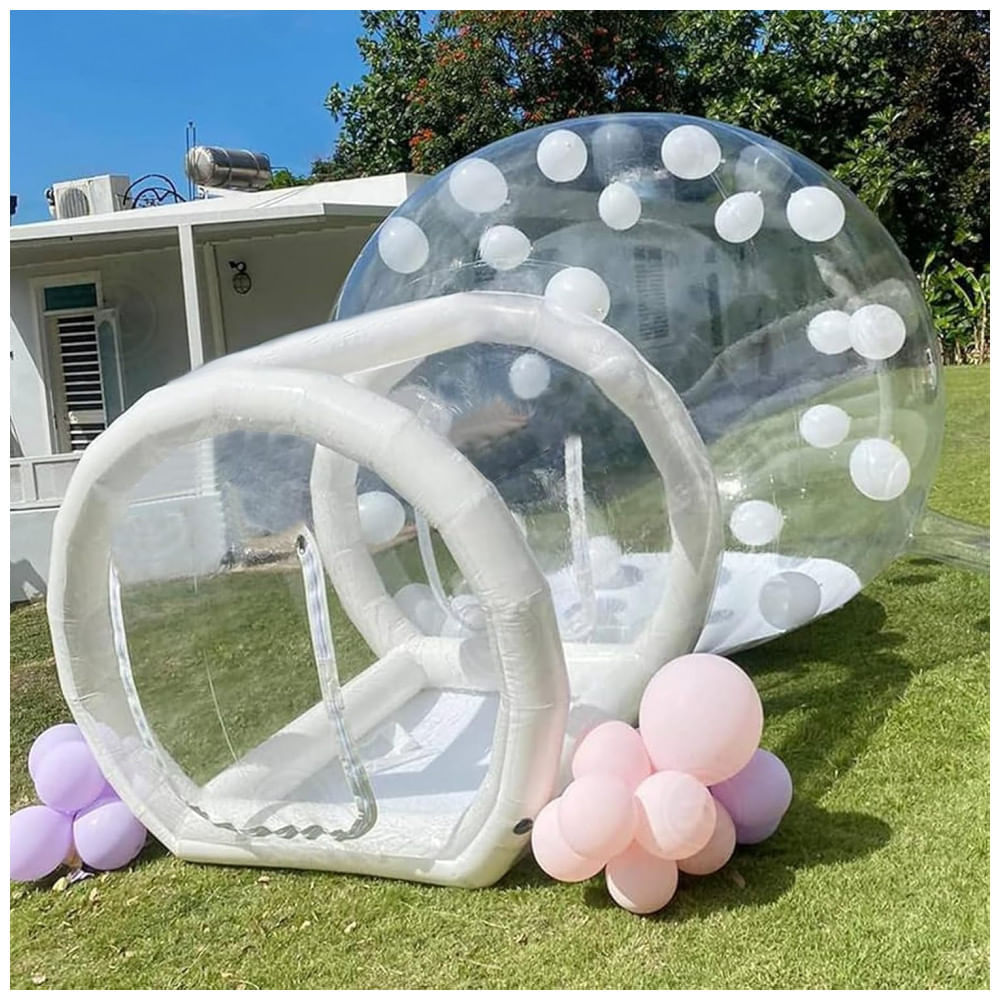 Tenda Inflável de Bolha de PVC Transparente com Bomba de Ar, Casa Inflável Grande para Jardim, Festas e Parques - Branca