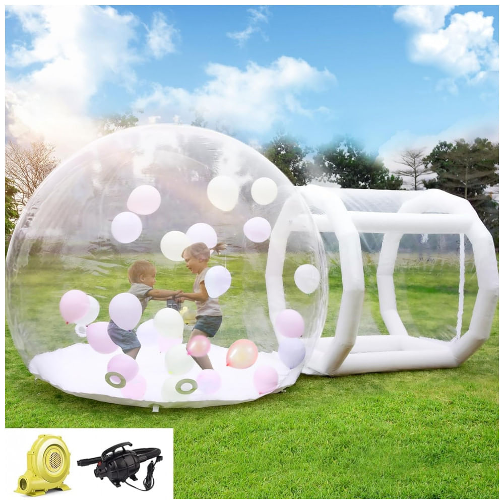 Encontraproduto.com.br - Tenda Inflável Transparente de 3 metros para Crianças, Casa de Bolha com Túnel, Inclui Soprador de Ar e Bomba Elétrica - Gaonala