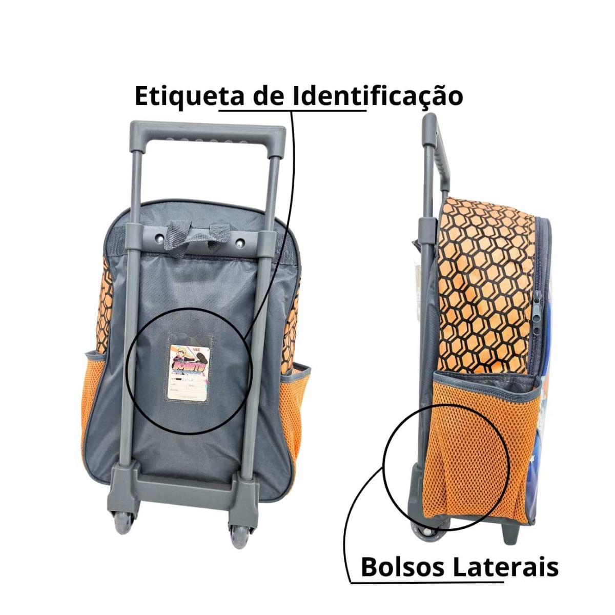 Encontraproduto.com.br - Kit Mochila de Rodinhas Lancheira Luxcel Boruto Laranja