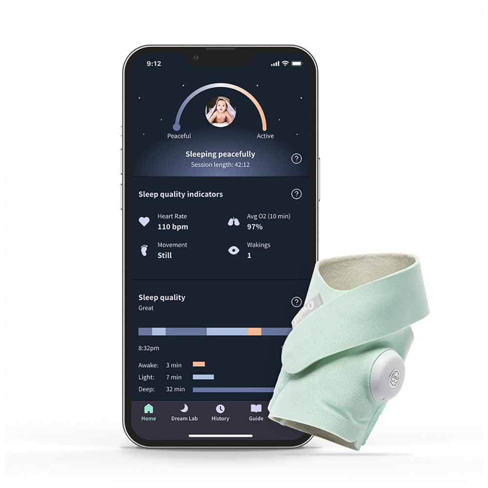 Monitor Inteligente para Bebês Aprovado pela FDA, Monitore a Frequência Cardíaca e Oxigênio, Receba Notificações, Owlet, Verde Hortelã