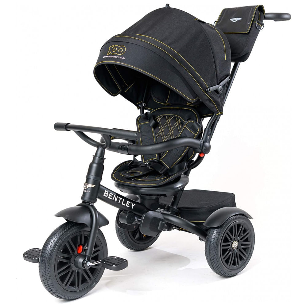 Triciclo Infantil 6 em 1, Oficialmente Projetado pela Bentley com Cobertura e Alça para os Pais, POSH BABY KIDS, Branco e Marrom