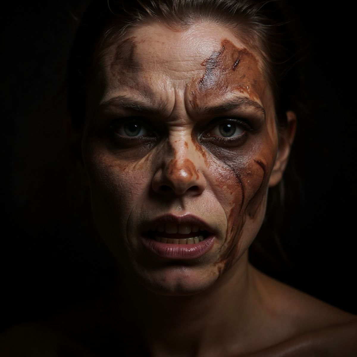 Tinta para Pintura Facial Marrom Horror Make com Esponja – Halloween e Maquiagem Artística