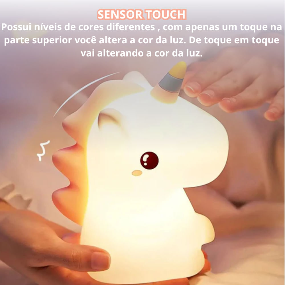 Luminária Abajur Led de Mesa Silicone Fofo Unicórnio com USB