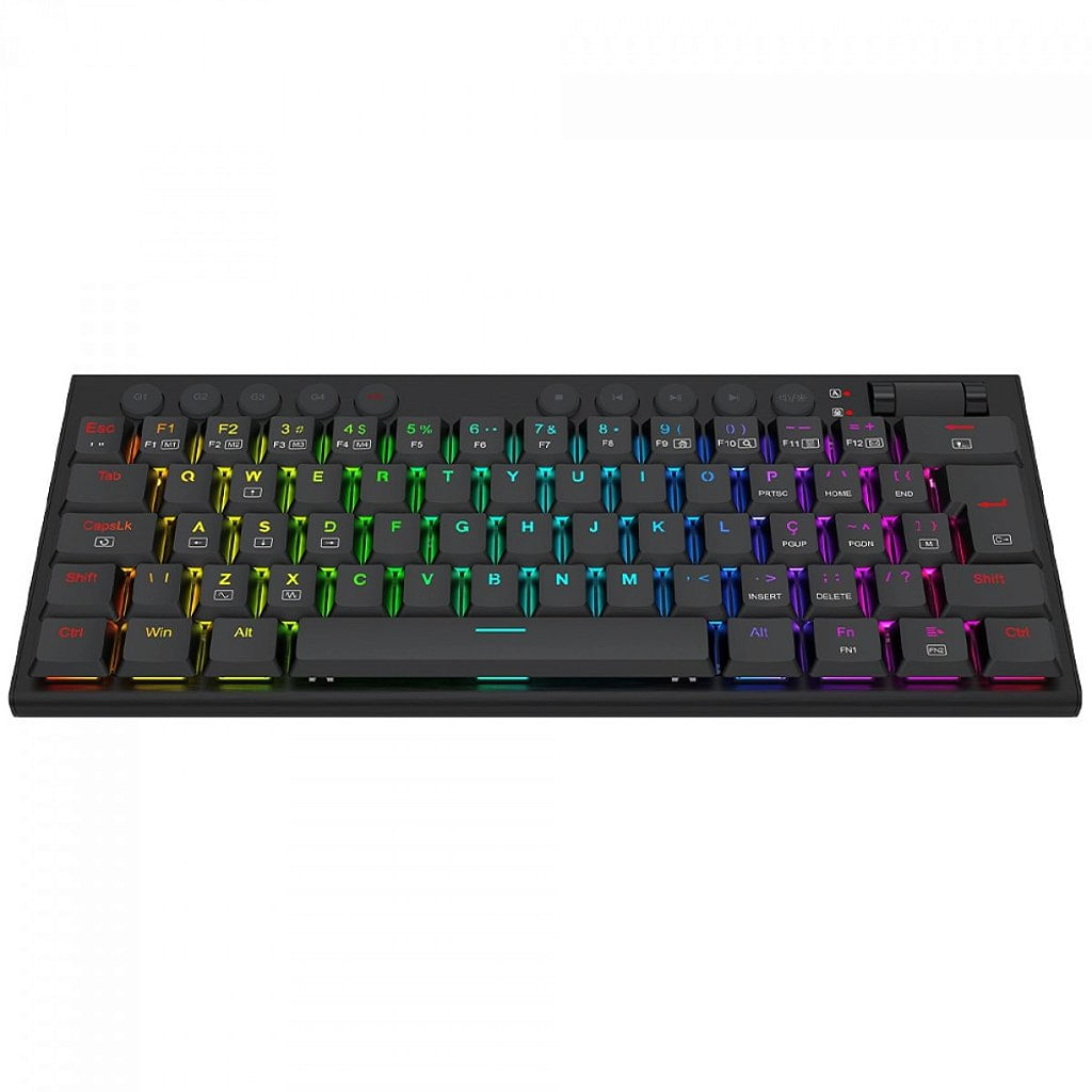 Teclado Gamer Mecânico Redragon Horus Mini, RGB, Low Profile, USB, Switch Brown, ABNT2, 60%, Preto