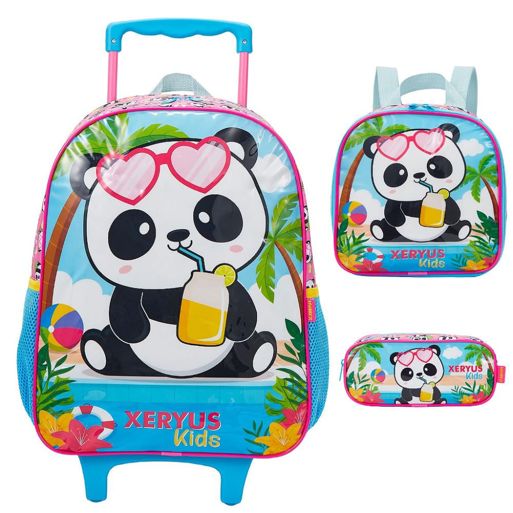 ryuryu　3Lセット Kit Mochila de Rodinha Lancheira Estojo Xeryus Panda Rosa - Ri Happy