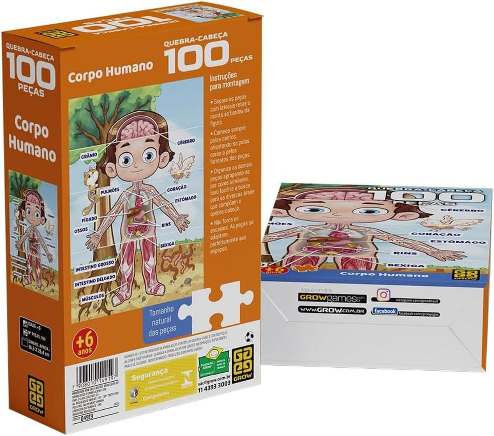 Quebra Cabeça Puzzle 100 Peças Corpo Humano - Grow 4919 - Ri Happy