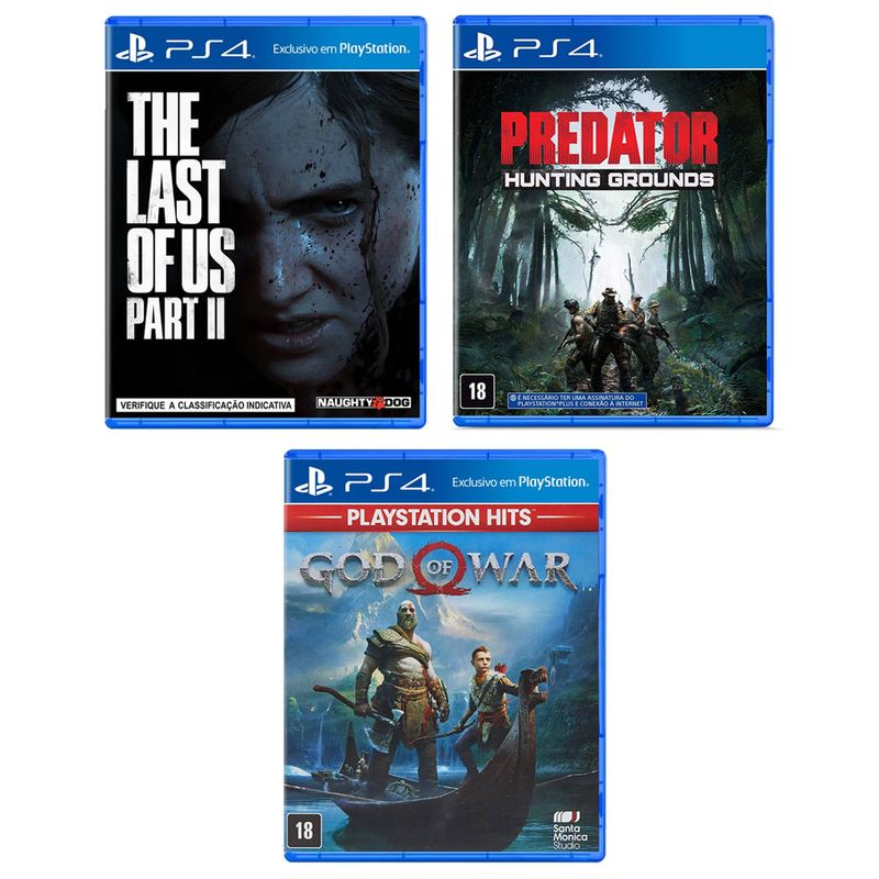 Kit-de-Jogos-PS4---Predator---Hunting-Grounds-The-Last-Of-Us---Part-II-e-God-Of-War---Sony