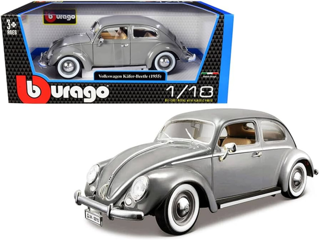 Volkswagen Kafer-Beetle 1955 - Fusca Cinza - 1/18 - Bburago - Ri Happy