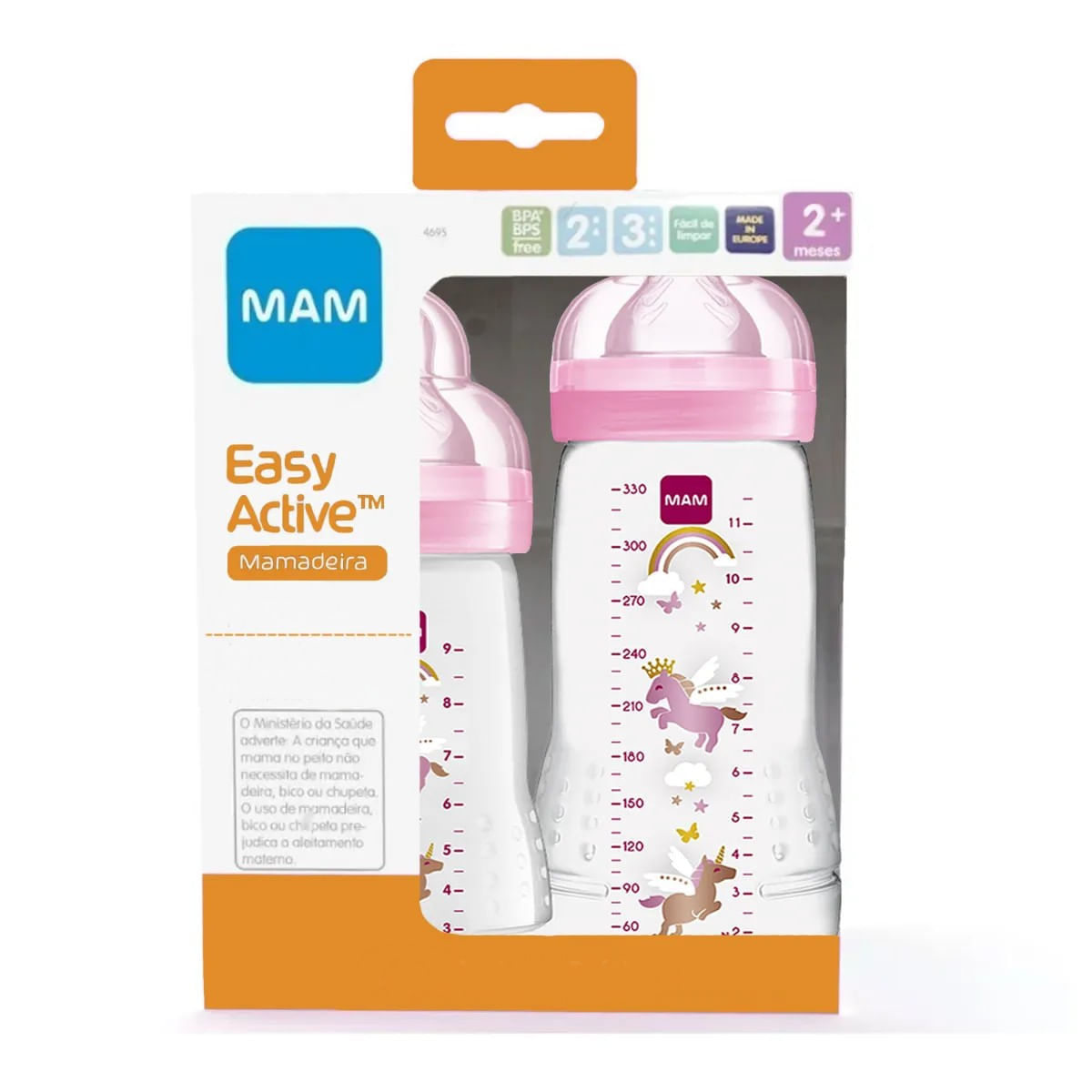 Kit 2 Mamadeiras Easy Active 270/330ml 2m+ Rosa - MAM - Ri Happy