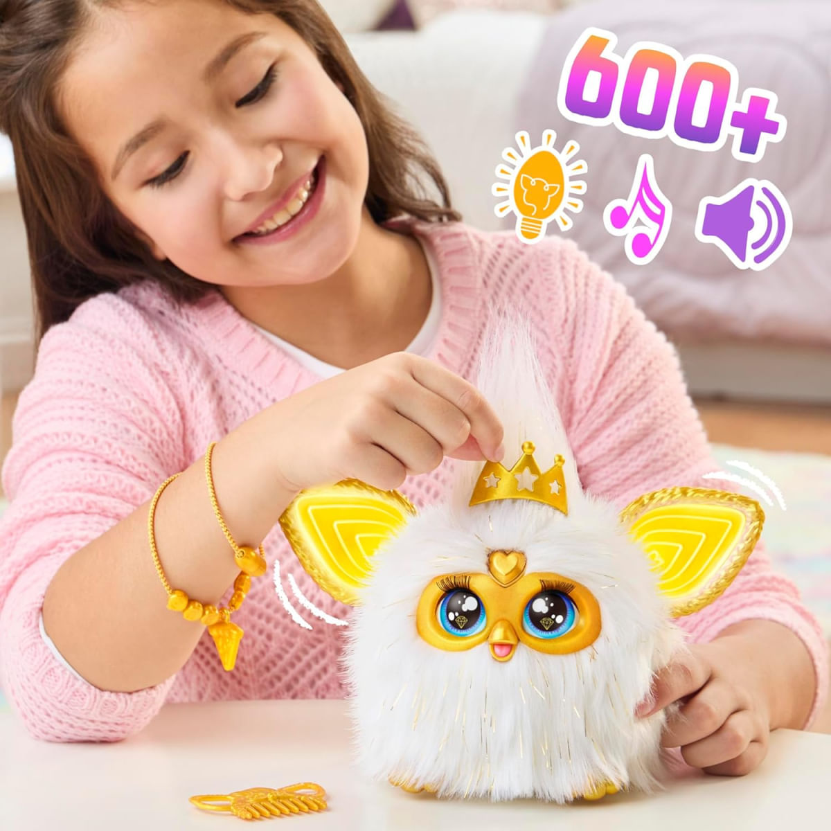 Furby ぬいぐるみ クリーム色 Furby Gold Glam - Pelúcia Interativa Branca G1938 - Hasbro - Ri Happy