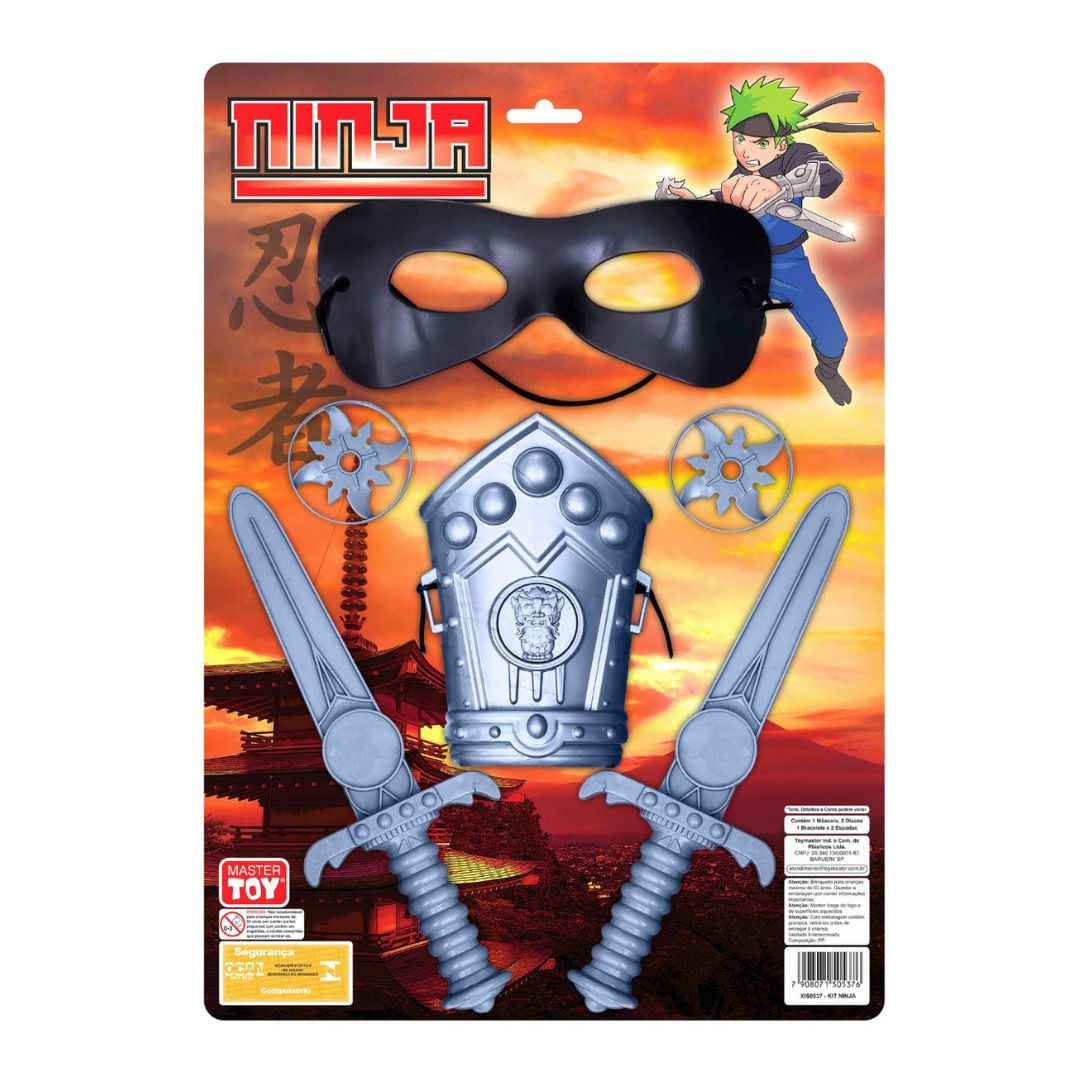 KIT NINJA C/ ESPADAS, MASCARA, BRACELETE 0537 - PBKIDS Brinquedos