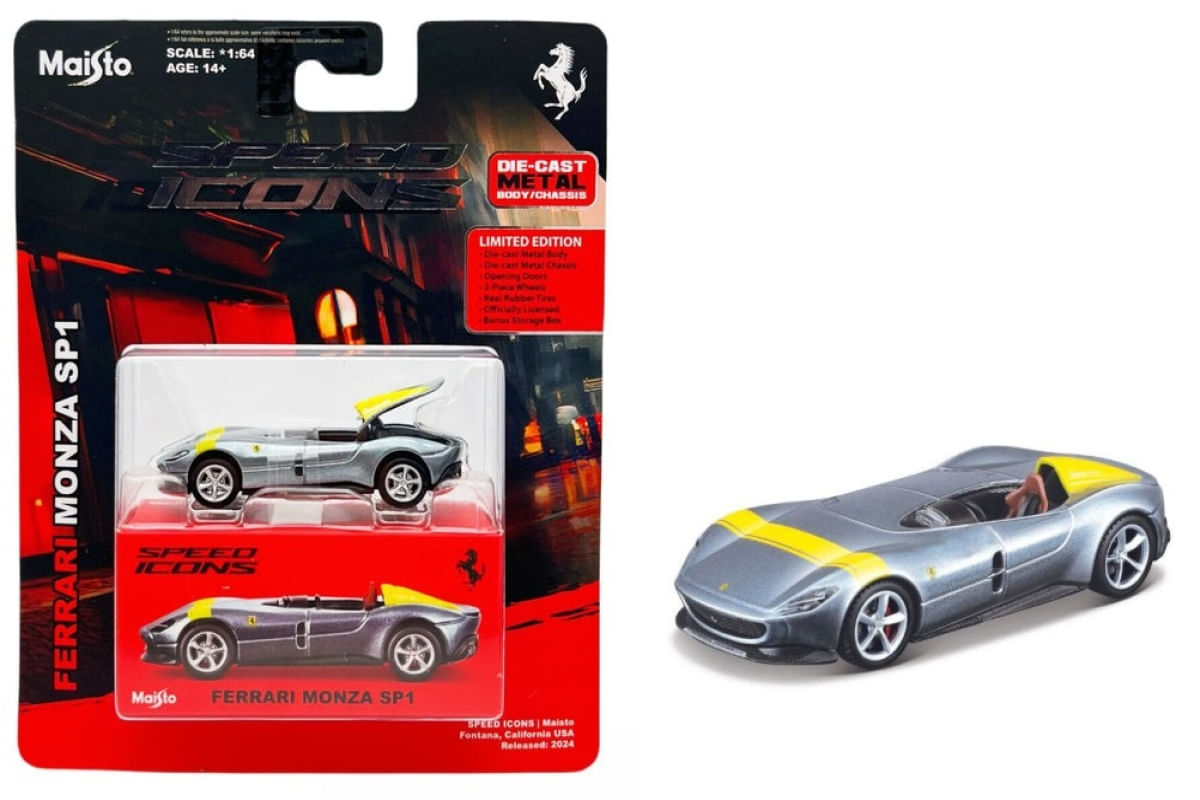 Ferrari Monza SP1 Cinza - Speed Icons - Pneus de Borracha - 1/64