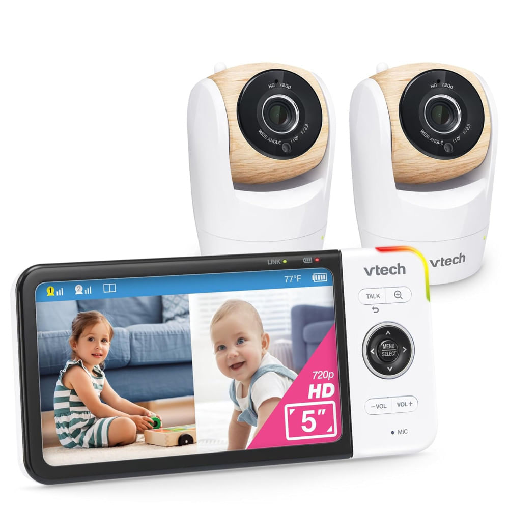 Babá Eletrônica com 2 Câmeras e Monitor 720p HD, Alcance de Até 304 Metros, Sem WiFi, VTech VM928-2HD, Branca 110v