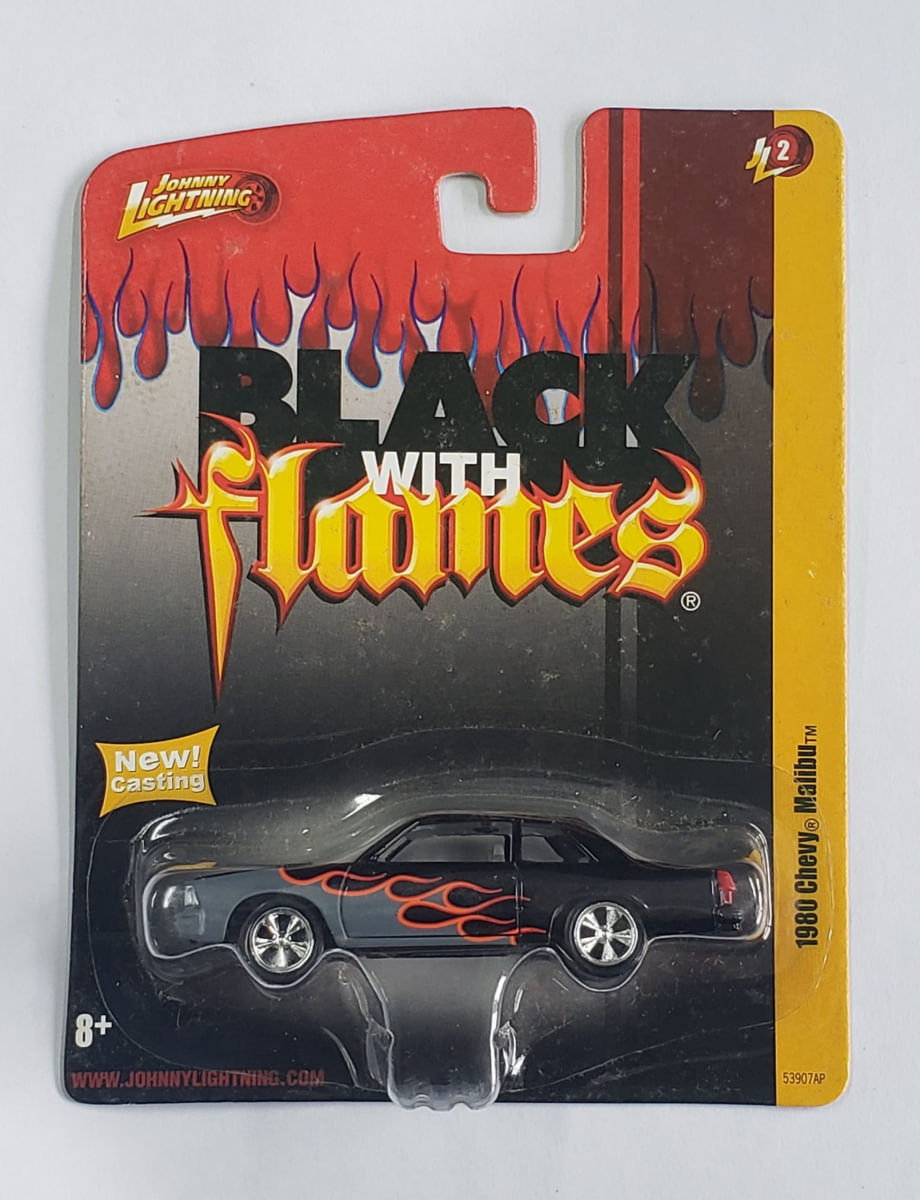 Johnny Lightning Black With Flames - 1980 Chevy Malibu - Ri Happy