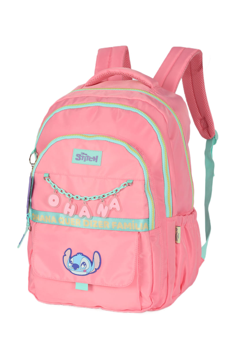 Mochila com Alça p/ Costas Stitch Ohana Disney Salmão Luxcel